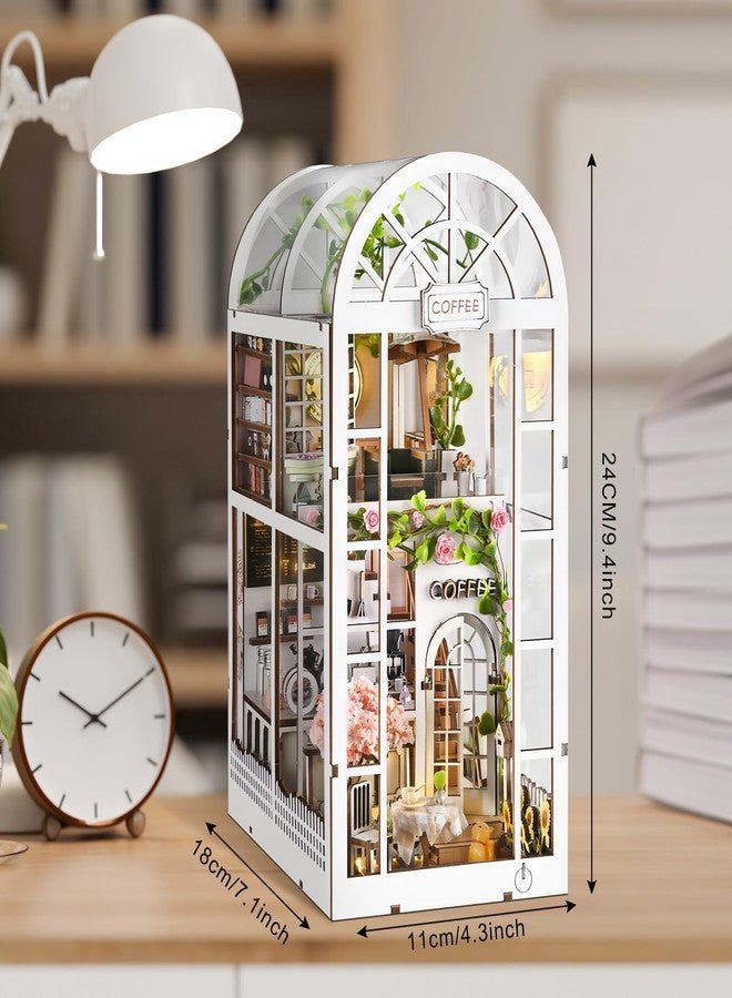 Foyucool DIY Book Nook Kit, Miniature Bookshelf Decor with LED Lights, Laser-Cut Wooden Craft Set for Adults, Creative Gift for Christmas, Birthday, Coffee Garden - Image 2